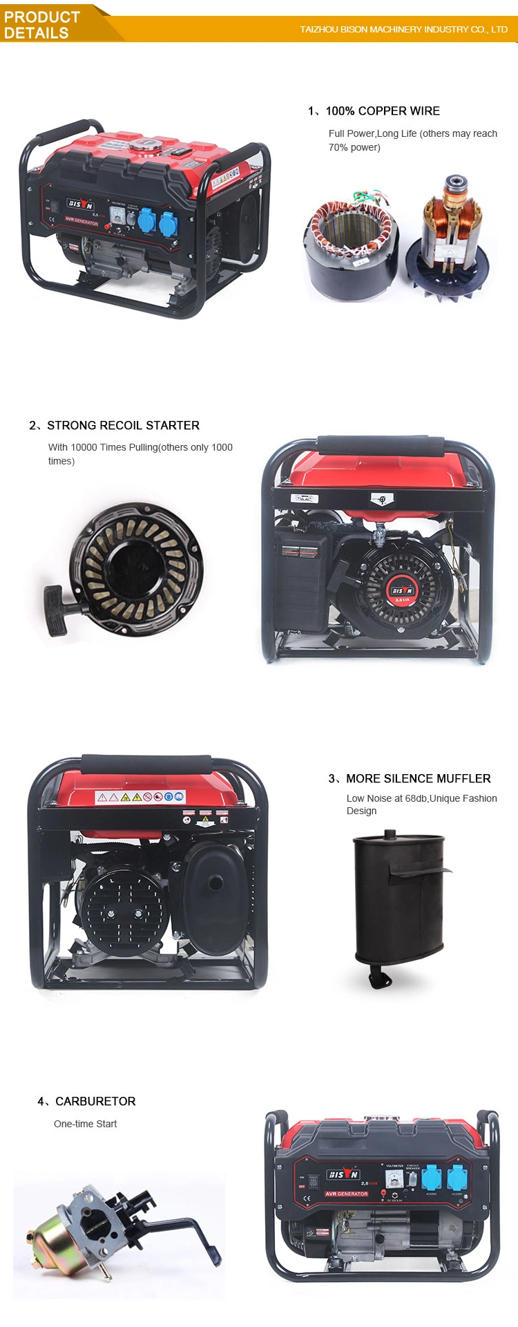 Basic Customization 650W 850W 1000W 2000W 3kw 6.0kw 7.5kVA 8500W Home Small Portable Petrol Generator Gas Mini Power Gasoline Generator with Wholesale Price %of